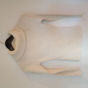 LIKE NEW Cotton blend ribbed sweater with convertible neck cream